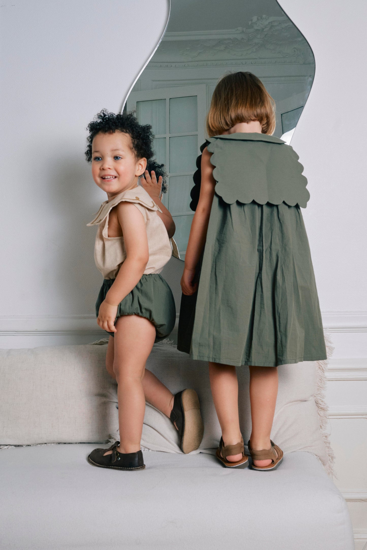 【ご予約終了】Maison Marelle｜Dress ELYSEE - green seersucker