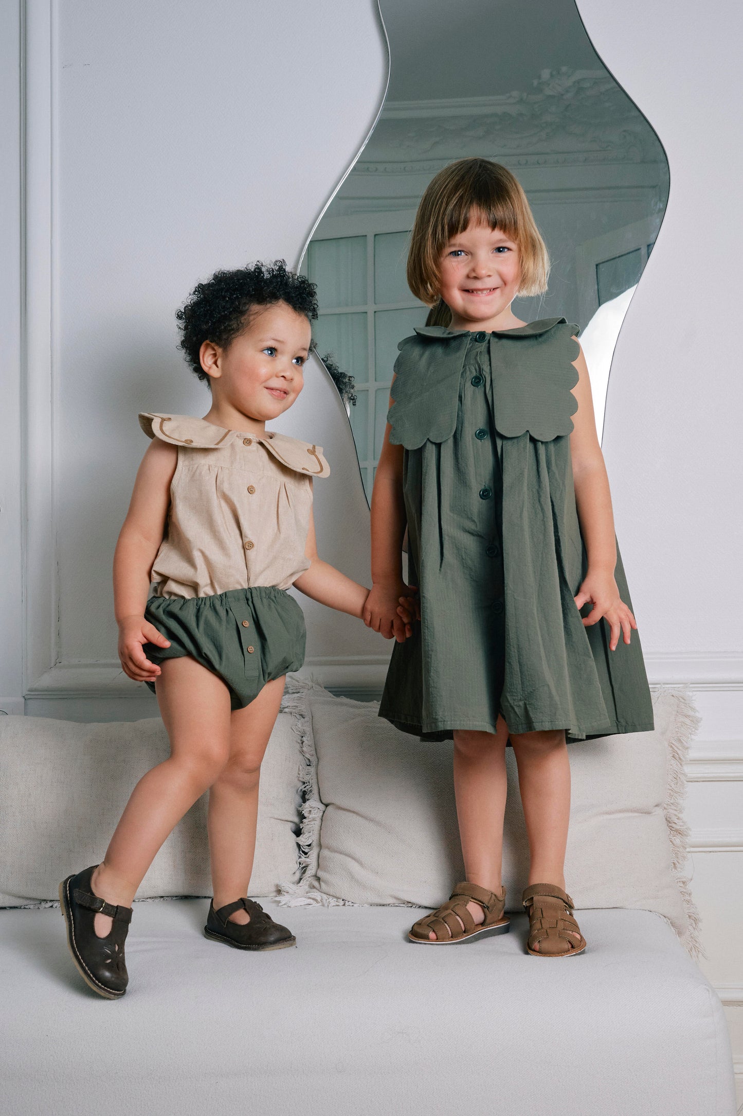 【ご予約終了】Maison Marelle｜Dress ELYSEE - green seersucker