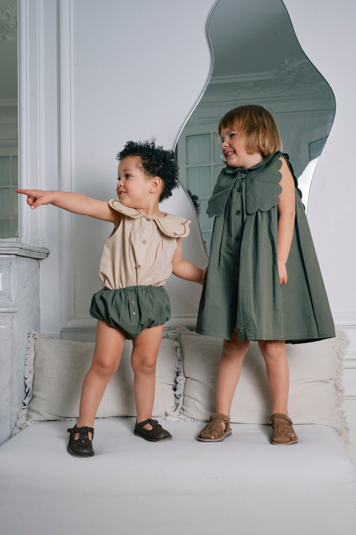 【ご予約終了】Maison Marelle｜Dress ELYSEE - green seersucker