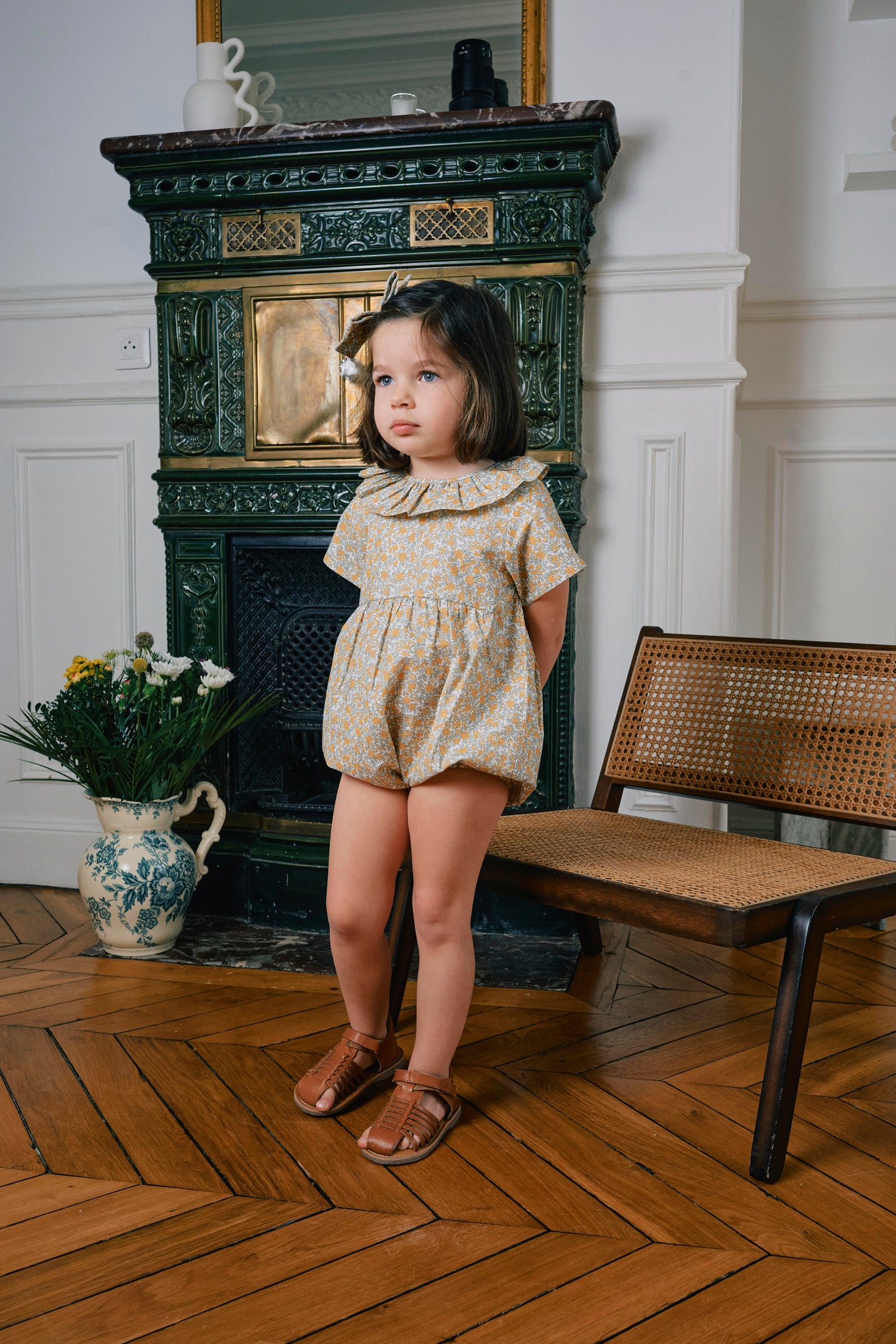 【ご予約終了】Maison Marelle｜Romper DUPLEIX caramel & green sage print